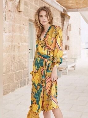 Sezane Lauretta Wrap Midi Silk Blend Dress Size 36 (4)